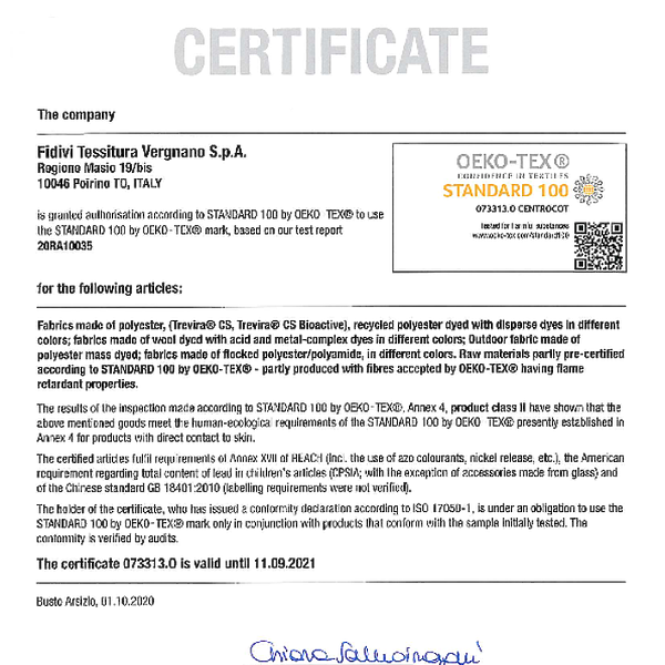 roccia - oeko tex certificate